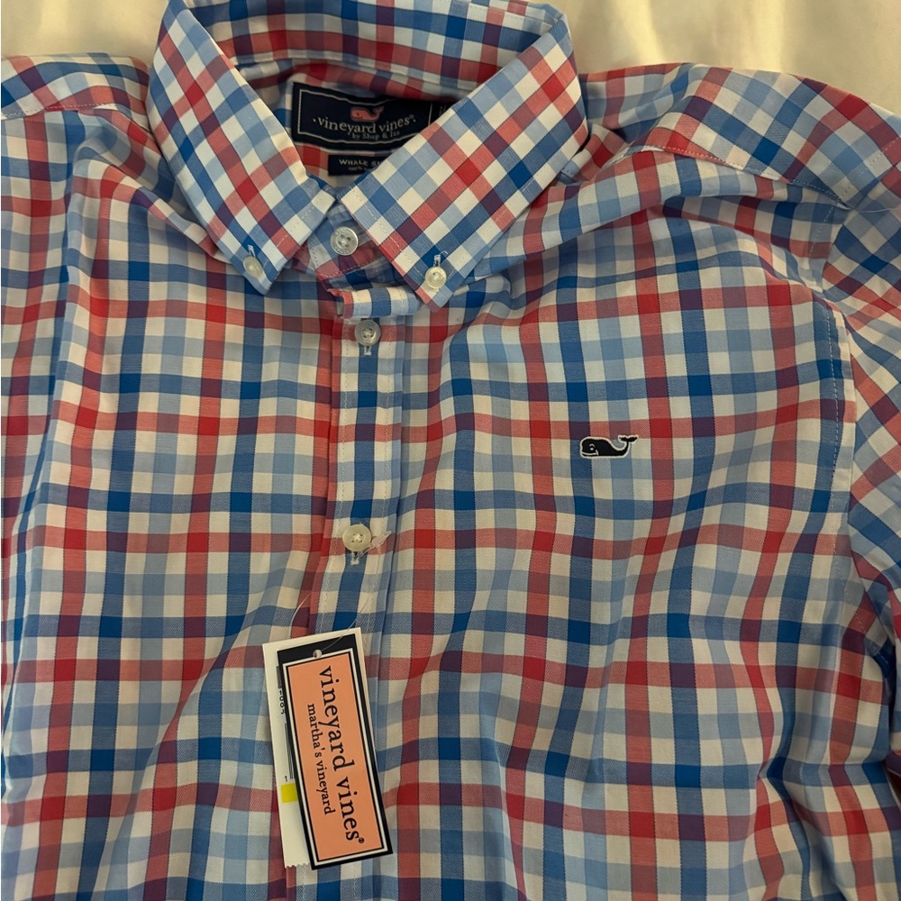 Vineyard Vines Red, Light Blue & Navy Checked Button-Down Shirt